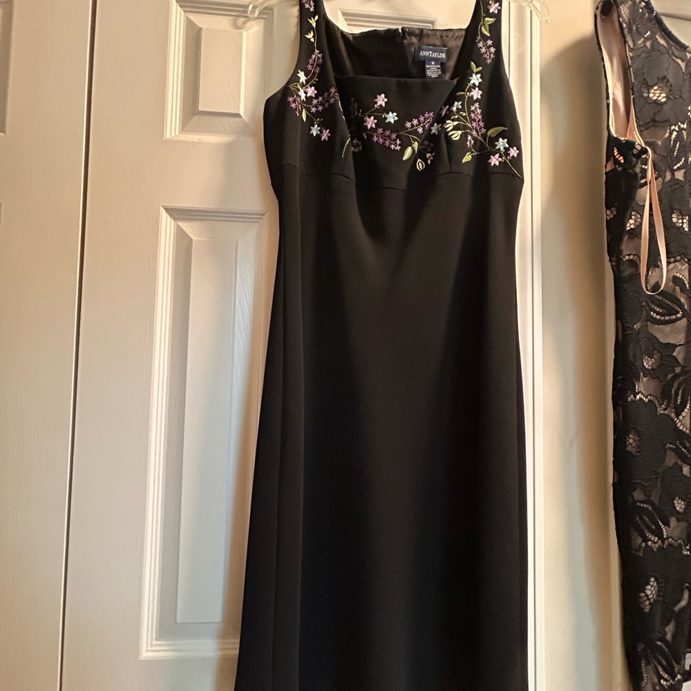 Ann Taylor Black Dress with Purple Floral Accents